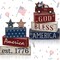 9 Pcs 4th of July Tabletop Decorations Memorial Day Decorations Patriotic Tiered Tray Decor Wooden Star Truck Block Sign for American Independence Day Tables Desk Mantle Shelf Decoration